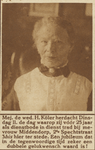 870840 Portret van de weduwe H. Köl[l]er, die 25 jaar in dienst is als dienstbode bij mevrouw Middendorp (2e ...